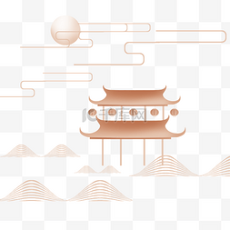 古风线条图片_中式金色线条山水