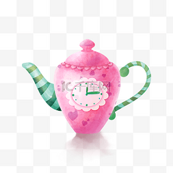 瓷茶杯图片_茶杯粉色水彩下午茶茶壶