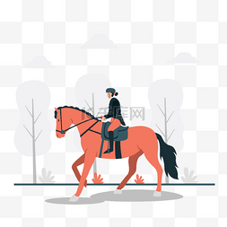 卡通马术赛插画林中骑马的女骑手