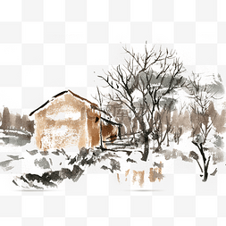 风景小山图片_雪后的小山村水墨