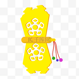 黄色镂空花纹图片_韩国传统花纹镂空黄色卷轴画