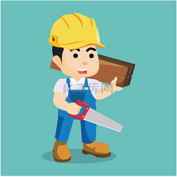 建筑木工图片_拿着木制的勤杂工和钢锯