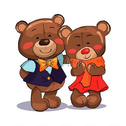 一对幸福的泰迪熊家庭、男朋友和