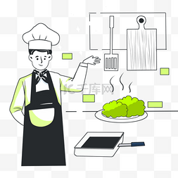 学习涂鸦插图图片_厨师厨房亨饪简约描线