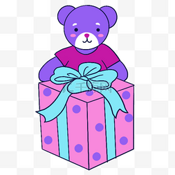 卡通小熊生日图片_蓝紫色系生日组合卡通小熊和礼物