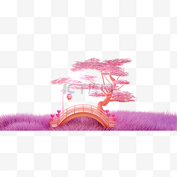 梦幻紫色背景素材图片_3D立体七夕情人节梦幻景观风景