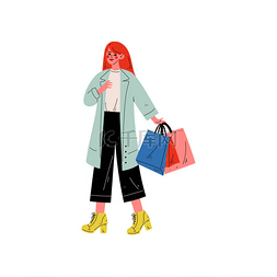 商场商店图片_年轻的女青年携带购物袋与购买, 