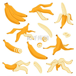 黄色香蕉片图片_卡通香蕉黄色热带水果未去皮的整