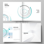 两个封面模板的可编辑布局的矢量插图，具有简单的几何背景，由点、圆、矩形制成，用于方形设计双折小册子、杂志、传单、小册子。