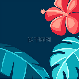 芙蓉树图片_与芙蓉花和棕榈叶的背景。