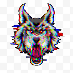 狼的剪影图片_动物徽标故障风格灰狼头像