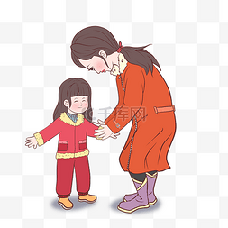 春节新春母亲给女儿穿新衣
