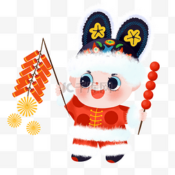 新年春节福娃放鞭炮