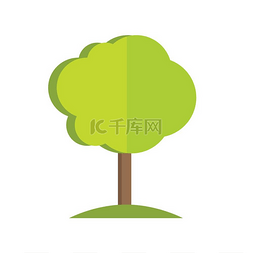 树的插图图片_带有云样式皇冠图标的简单树平面
