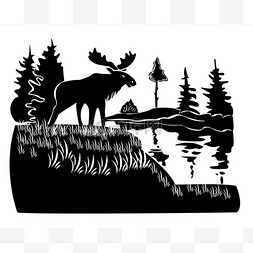动物手绘素描大图图片_长角的麋鹿