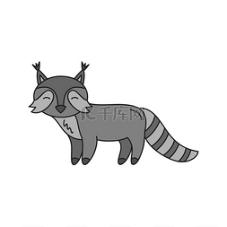 print图片_Raccoon vector illustration. Cute hand drawn 