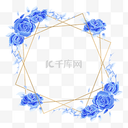 蓝色玫瑰花蓝金花朵花卉边框