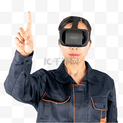 戴VR眼镜伸食指的女孩