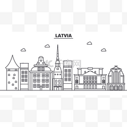 笔触卡通图片_拉脱维亚建筑线天际线图。线性向