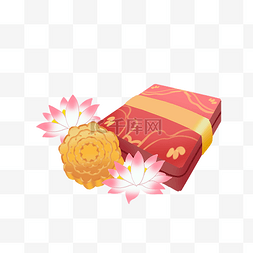 中秋中秋节红色月饼礼盒和莲花