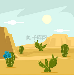 沙漠的背景。矢量平面卡通插画