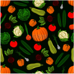绿色背景黄瓜图片_有机蔬菜无缝背景。