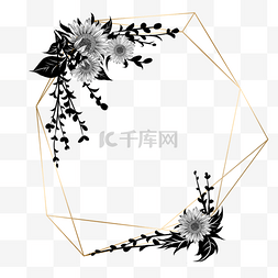 素描向日葵花卉植物金线边框