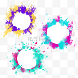 彩色喷溅油漆素材图片_彩色爆炸粉末圈边框组图