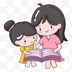 亲子阅读看书图片_卡通父母陪着孩子看书亲子妈妈和