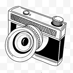 手绘线条照相机图片_加长镜头黑色图案手绘线稿相机