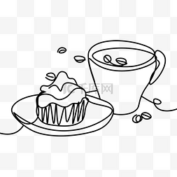 咖啡杯与咖啡豆图片_抽象线条画蛋糕与咖啡杯
