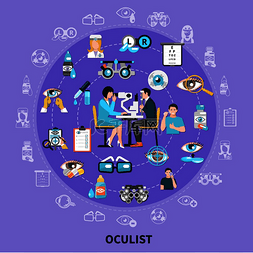 医学辅助检查图片_眼科符号平面圆组成海报与诊断中