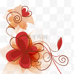 爱心形状标签图片_花卉植物抽象红色水彩线稿