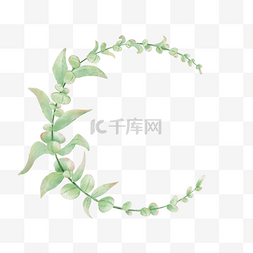 绿色婚礼边框水彩树叶圆形