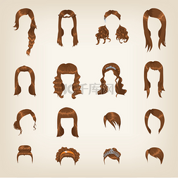 卡通理发师图片_组的女性棕色的头发