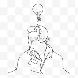 创意灯泡想法图片_抽象线稿创意想法灯泡摸下巴的男
