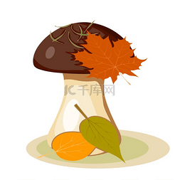 矢量图的抽象森林蘑菇与棕色的帽
