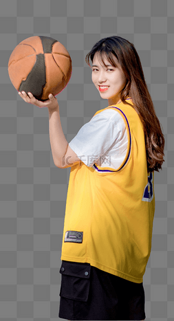 美女篮球运动员打球比赛人像手举