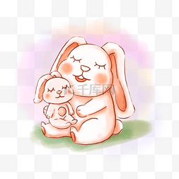 依偎在一起睡觉的卡通兔子母子合