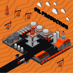 沙漠背景图图片_石油生产等距组成与工业建筑、井