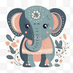 大象插画图片_北欧风绘本插画类可爱小动物形象