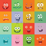 微笑怪兽套装快乐的细菌微笑角色微笑的怪物设置快乐的细菌带着牙齿微笑的角色有着大眼睛和大嘴巴的怪物平面风格设计的矢量卡通有趣的细菌插图友好病毒微生物面
