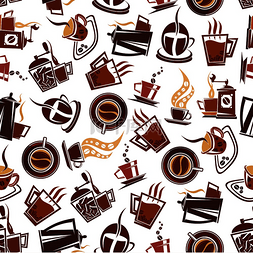 菜单装饰背景图片_棕色咖啡无缝图案，由咖啡豆装饰