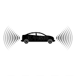 汽车无线电信号传感器智能技术自动驾驶前后方向图标黑色矢量插图图像平面样式简单。