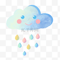 水果漫画矢量图图片_微笑的蓝色云朵彩色水滴图案