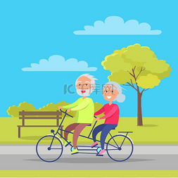 快乐的成熟夫妇一起骑自行车。