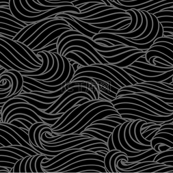 黑色线性背景图片_无缝波浪图案具有海洋河流或水纹