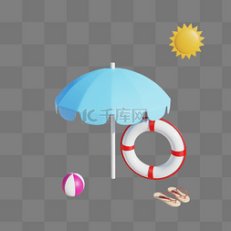 夏日沙滩遮阳伞图片_3DC4D立体夏日沙滩遮阳伞游泳圈皮