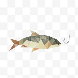 卡通鱼线条图片_马上咬住鱼钩的低聚抽象鱼