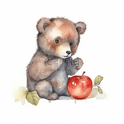 棕色风图片_正在吃苹果的小熊